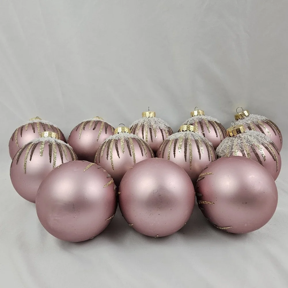 Large Opulent Pink Gold Round Mercury Glass Christmas Ornaments Set of 12